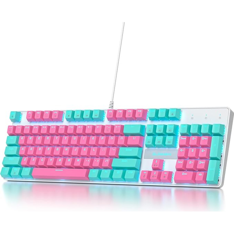 SOLIDEE Wired Mechanical Gaming Keyboard, Full Size, 104 Keys Wired Keyboard USB, RGB Backlight & Number Keypad, NKRO Mechanical Keyboard for Windows Laptop (104 Miami)