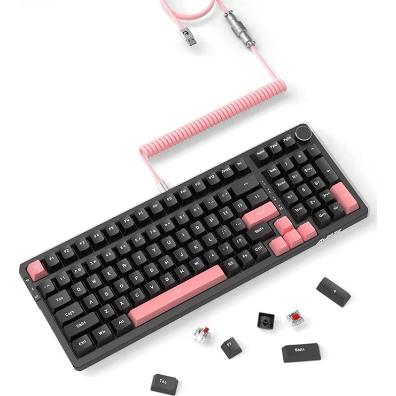 AJAZZ Mechanical Gaming Keyboard with 96% Hot-Swap Gasket and Specially Wound USB-C Cable, Triple Mode 2.4G / BT5.1 / Wired 99 Keys with Button (Black-Red Switch)