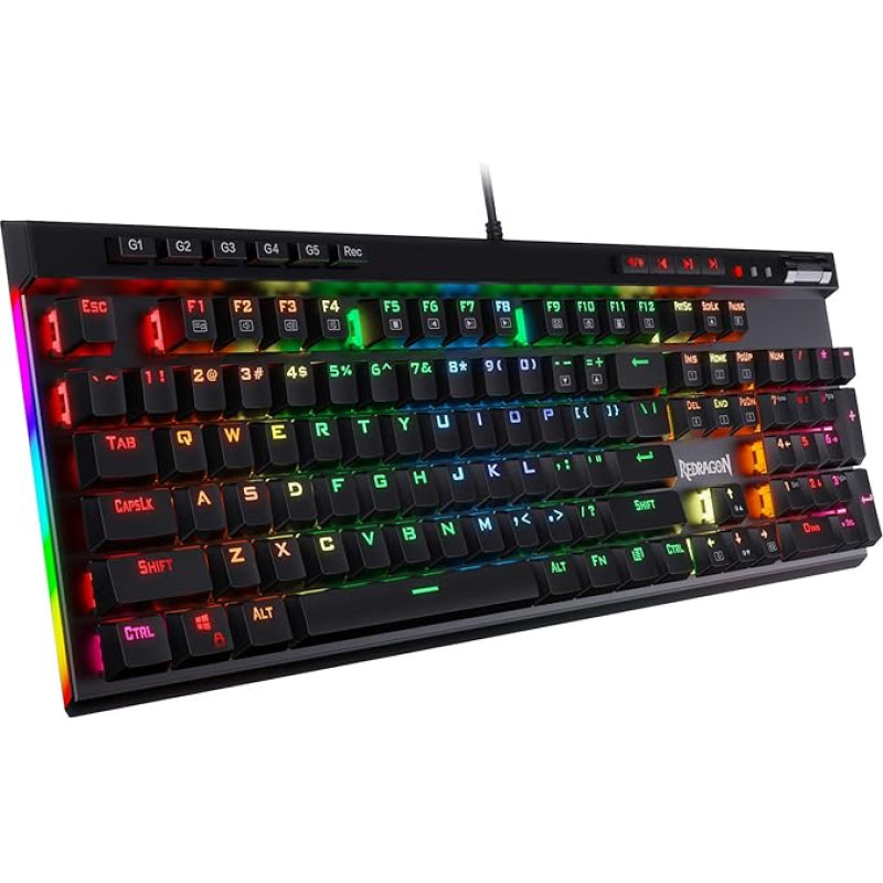 Redragon K580 VATA RGB LED Blue Switch Mechanical Gaming Keyboard, US Layout with Backlight, 104 Keys, Anti-Ghosting with Macro Keys and Dedicated Media Controls
