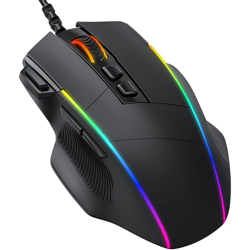 Dacoity Gaming Mouse with 8 Programmable Buttons and Adjustable 8000 DPI, RGB Lighting PC Mouse with Cable, USB Wired Mouse with Fire Button Ergonomic for MMO, FPS, MOBA, Windows, PC, Mac