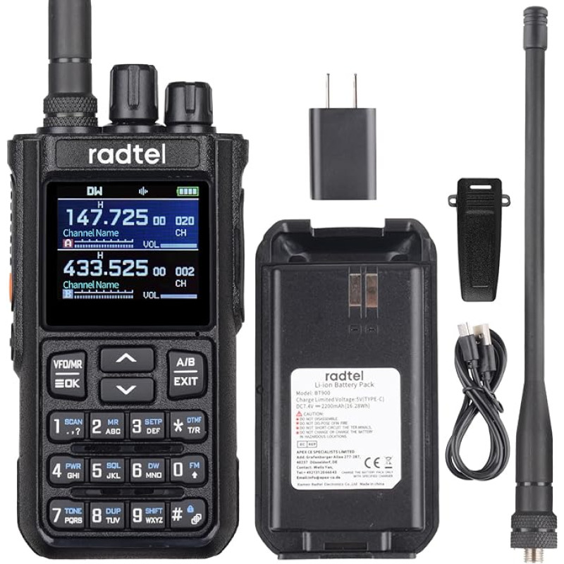 Radtel RT-900 8W Multi-Band Ham Radio Walkie Talkie, 256CH VHF/UHF Zwei-Wege-Radio, Luftband, NOAA, Marine & Flüsse für Outdoor, Notfälle, Luftfahrtkommunikation (Keine-Bluetooth-Version)