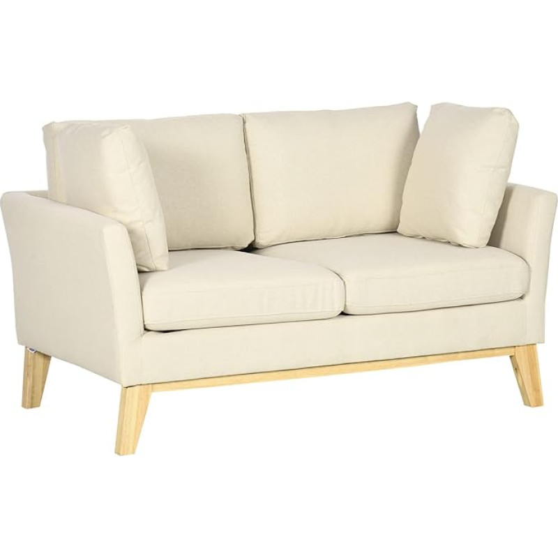 HOMCOM 2 Seater Sofa Double Sofa in Linen Look, Loveseat with Cushion, Loveseat with Wooden Legs for Living Room, Bedroom, up to 150 kg, Beige, 137 x 78 x 78 cm