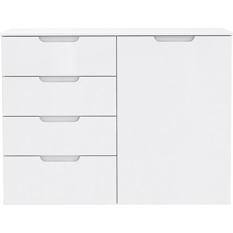 Newface Modern Wooden Chest of Drawers with High-Gloss Front, High-Gloss White