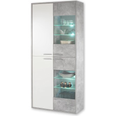 Mountain Display Cabinet with LED Lighting Wood Décor, Body – Concrete Look Front – White Gloss, 90 x 197 x 37 cm