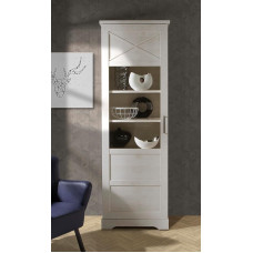 Forte Rockhampton 70 Showcase, Living Room Display Cabinet, Modern, White, Left-Handed Display Cabinet with 2 Doors, Wood Material, Pine Wood Decor/White, 68.5 cm Wide x 206.2 cm High x 42 cm Deep
