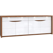 FORTE Saint Tropez Chest of Drawers with 4 Doors and 2 Drawers, Composite Wood, Sangallo Oak/White Gloss, 52.6 x 224.4 x 83.6 cm