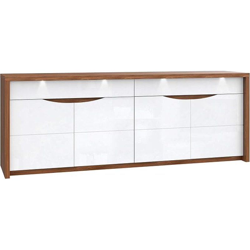 FORTE Saint Tropez Chest of Drawers with 4 Doors and 2 Drawers, Composite Wood, Sangallo Oak/White Gloss, 52.6 x 224.4 x 83.6 cm