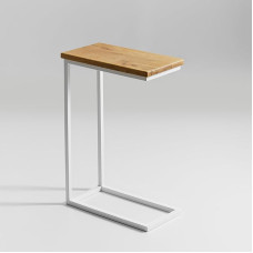 BestLoft.de Small Side Table Couch Black White Wood Laptop Table C Shape Sofa Table Side Table Tray Table Oak Bed Table Bedside Table High Laptop Table for Couch Small Living Room Table (CWH-W)
