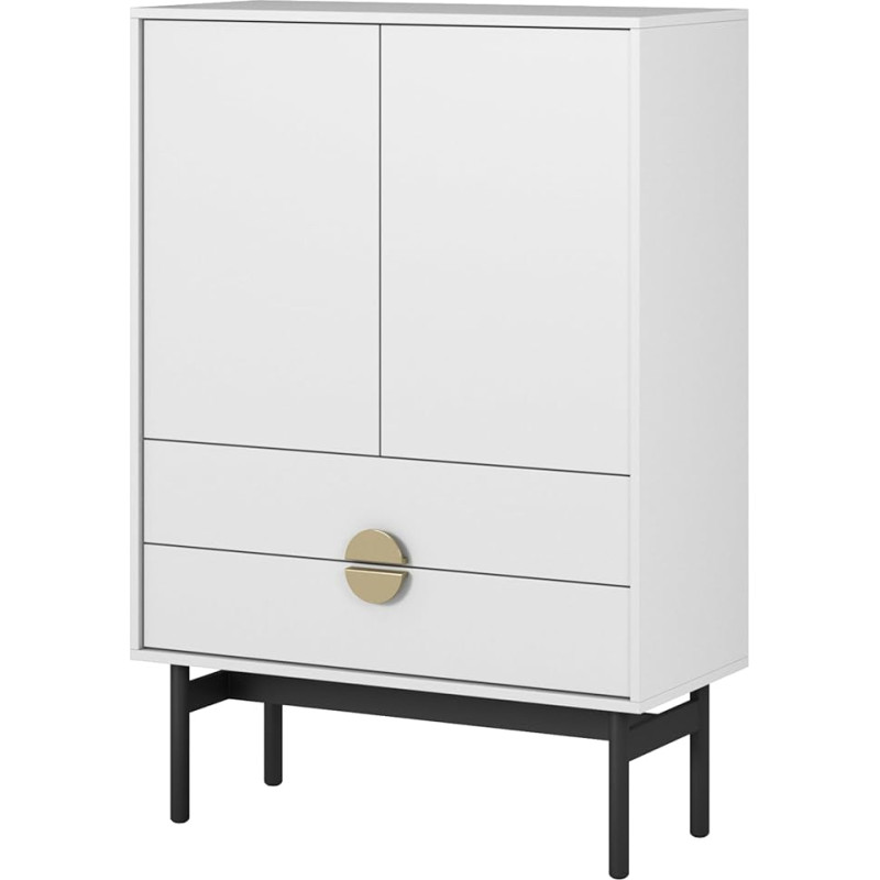 Selsey Chest of Drawers Storage Cabinet 2 Doors 2 Drawers Cupboard Drawer Cabinet High 85 cm Stoon White