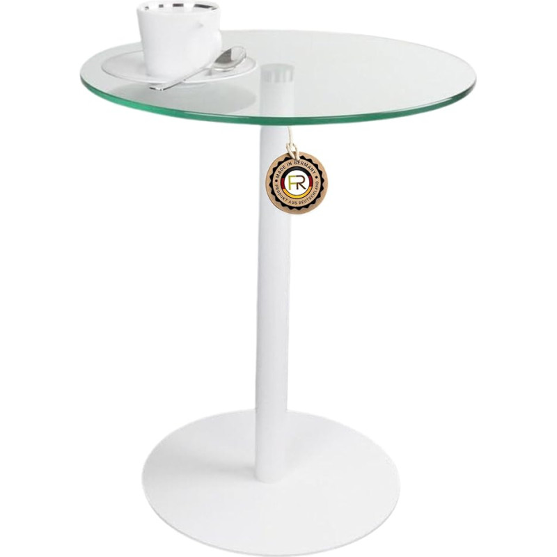 freeroom24 Designer Side Table Glass White Matt 50 x 50 x 70 cm - Living Room Table - Sturdy Coffee Table - Practical Round Coffee Table - Small Coffee Table - Glass Table - Sofa Table - Made in