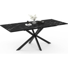 IDMarket - Alix Extendable Rectangular Dining Table for 6-10 People Black Spider Base and Marble Effect Top Alaska 160-200cm
