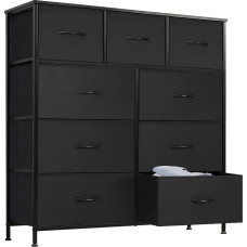 NEWBULIG Chest of Drawers with Fabric Drawers, Sideboard with 9 Fabric Drawers, Drawer Cabinet, Organizing Furniture for Kitchen, Office, Hallway, TV Cabinet with Drawers, Black