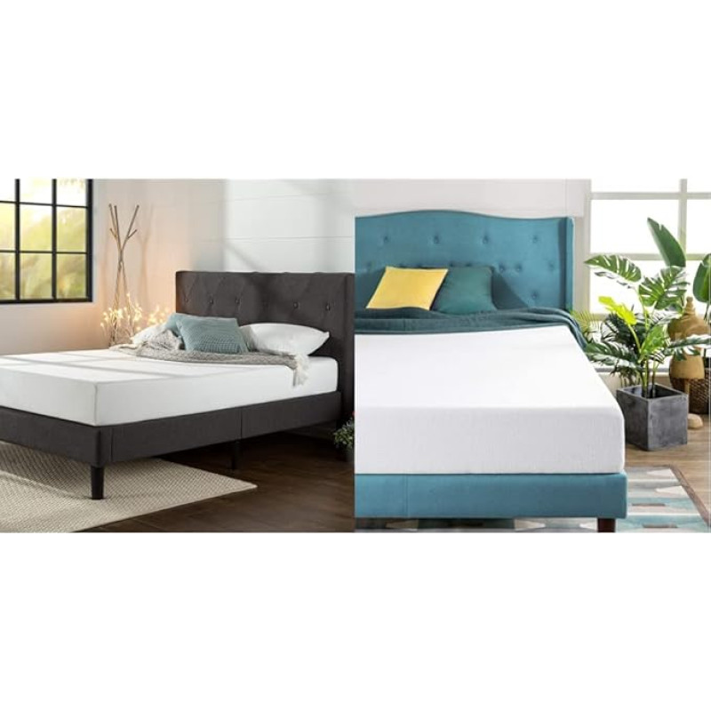 ZINUS Shalini Bed, 140 x 200 cm, 35 cm Padding, Dark Grey, Green Tea Memory Foam Mattress, Adjustable Orthopaedic 7-Zone Mattress, 140 x 200 cm, Height 20 cm