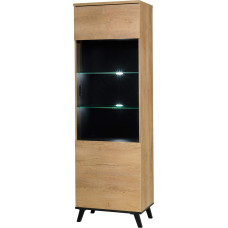 John JN02 Practical Standing Display Cabinet, Storage Cabinet, Living Room Cabinet, Glass Display Cabinet, Tall Cabinet, Standing Display Cabinet (Side: Right, Oak Lefkas / Black, without Lighting)