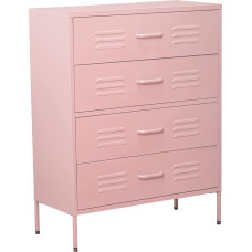 DRW Chest of Drawers with 4 Drawers with Ventilation Holes Metal in Pink 80 x 35 x 102 cm, Height 15.5 cm, Standard