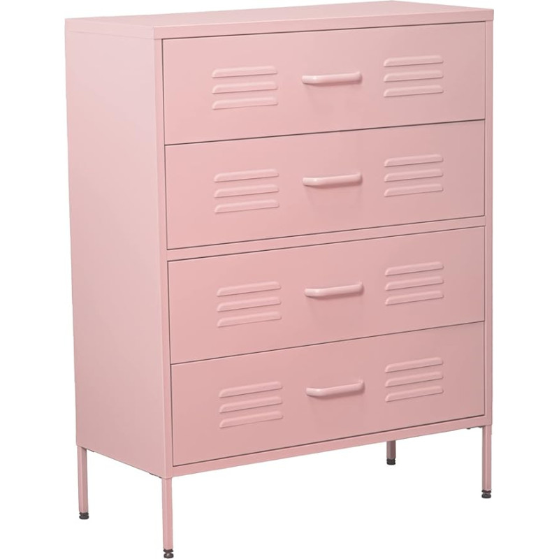DRW Chest of Drawers with 4 Drawers with Ventilation Holes Metal in Pink 80 x 35 x 102 cm, Height 15.5 cm, Standard