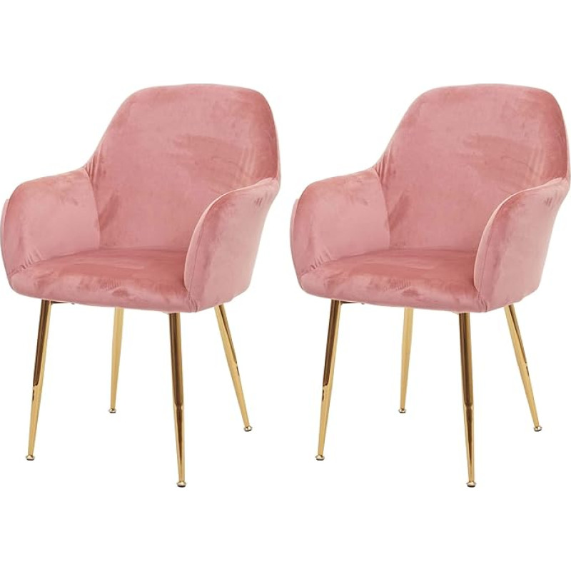 Mendler HWC-F18 Set of 2 Dining Chairs Kitchen Chairs Retro Design Velvet Dusky Pink Golden Legs