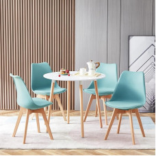 FURNITABLE Table and Chairs Set White Small Dining Table with 4 Light Blue Dining Room Chairs Scandinavian for up to 4 People