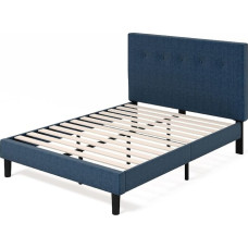 Zinus Omkaram Bed Frame with Upholstered Platform, 36 cm, Mattress Underlay, Wooden Slatted Base, Easy Assembly, 135 x 190 cm, Navy Blue