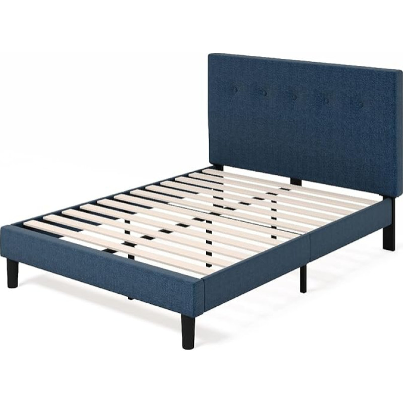 Zinus Omkaram Bed Frame with Upholstered Platform, 36 cm, Mattress Underlay, Wooden Slatted Base, Easy Assembly, 135 x 190 cm, Navy Blue