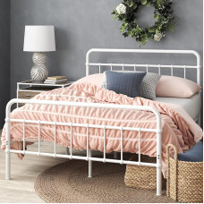 Zinus Florence 140 x 190 cm - 30 cm High - Double Bed - Metal Platform Bed Frame with Headboard and Footboard - White