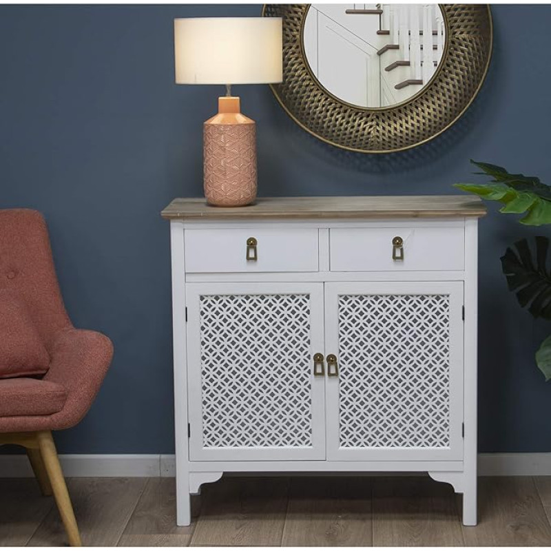 DRW Entrance dimensions with 2 drawers and 2 doors (diameter and pine), natural colour, 90 x 40 x 90 cm, white and wood, 90 x 40 x 90 cm