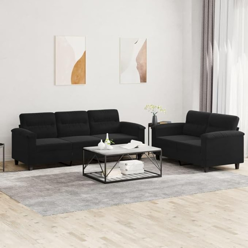 Willood 2-Piece Sofa Set with Cushion Microfibre Fabric Black
