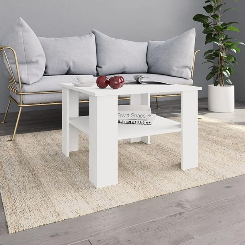 Hovothy Living Room Table Side Table Sofa Coffee Table White 60 x 60 x 42 cm Wood Material Coffee Table Living Room Furniture Coffee Table Wood for Living Room Bedroom Practical and Elegant