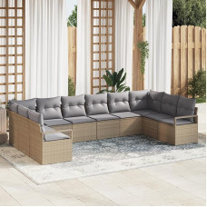 Rantry 10-teiliges Garten Sofa Set mit Kissen in Beige aus Poly Rattan Gartenlounge Model3346560