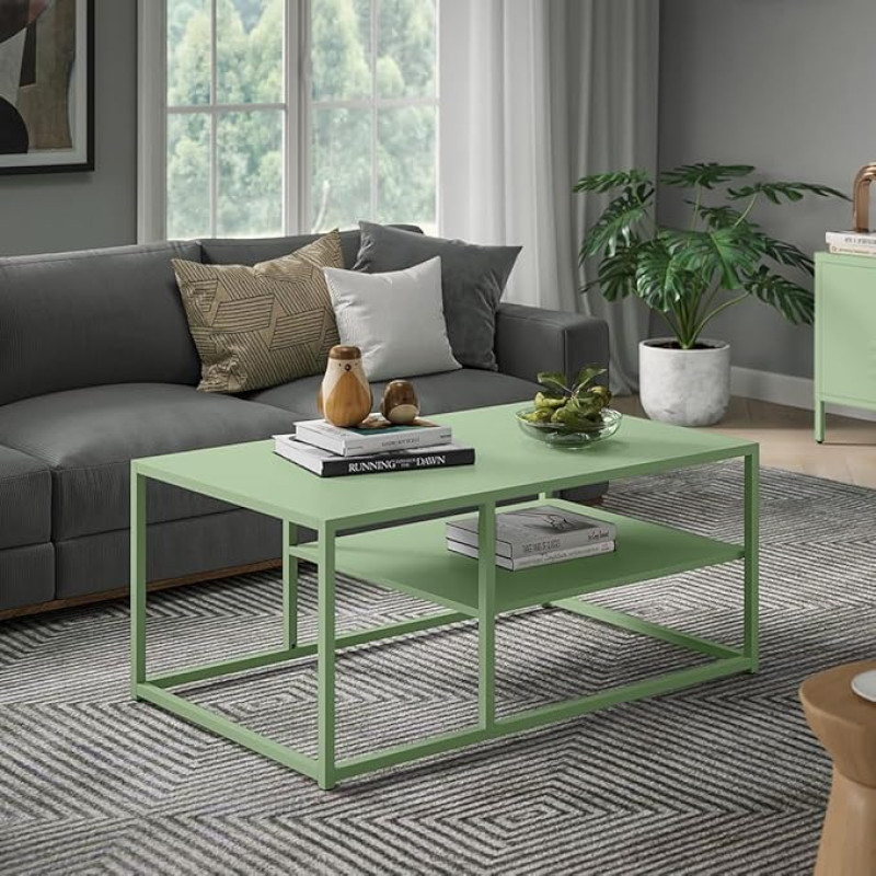 skølm Skadi Metal Coffee Table - Living Room Table with Storage Space - Living Room Table with Two Shelves - Side Table with Adjustable Feet - Sofa Table 45 x 100 x 60 cm (H x W x D) - Coffee Table in