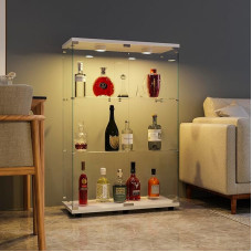 FANYUSHOW Glass Display Cabinet in White - Display Cabinet with Glass Door, 5 mm Tempered Glass Collector's Display Case - Glass Display Case Shelf Glass Cabinet with Light 125 x 79 x 36.5 cm