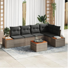 Rantry 6-teiliges Garten Sofa Set mit Kissen Grau Poly Rattan Akazie Gartenlounge Model3348090
