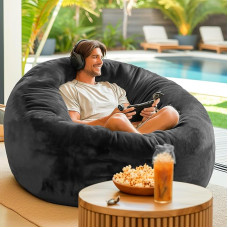 Codi PazPod Bean Bag with Filler Included, 4ft - Comfortable Large Bean Bags for Adults, Memory Foam Added, Machine Washable and Soft Mink Cover, Charcoal Grey, 122
