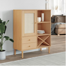 AUVYI Highboard Rattan Look Brown 90 x 40 x 112 cm Pine Wood Lowboard Living Room TV Board Bathroom Cabinet Laundry Cabinet Shoe Rack Slim Filing Cabinet Bookcase Kitchen Cabinet