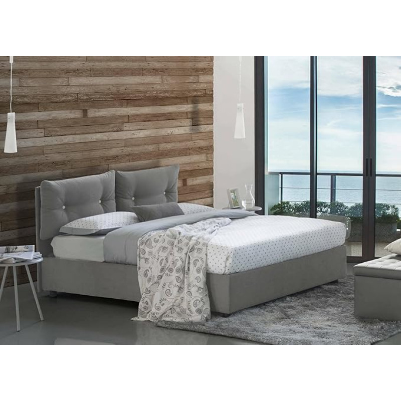 Talamo Italia - Rita Double Bed with Fabric Covering, 100% Made in Italy, Front Opening, Includes Mattress 160 x 190 cm, Grey