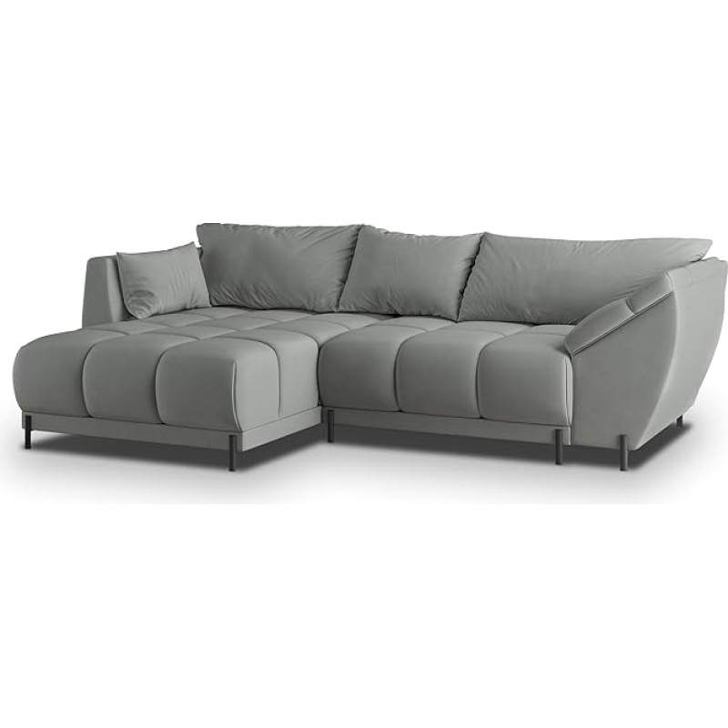 Masseno Ecksofa VESTANO MV L-S mit Schlaffunktion L-Form, Sofa mit Bettkasten, Wohnzimmersofa, Couch, Soffa, Bettsofa, Couchgarnitur- Grau, MATT Velvet 85