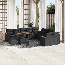 Rantry 13-teilige Garten Sofa Set mit Kissen Schwarz Poly Rattan Akazie Gartenlounge Model3363104