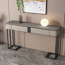 Konsolentische für den Flur, schmal, hinter dem Sofatisch, moderner Grauer Konsolentisch mit Ablageflächen, 2 Schubladen, schmaler TV-Konsolen-/Sofa-Beistelltisch für Wohnzimmer, Schlafzimme