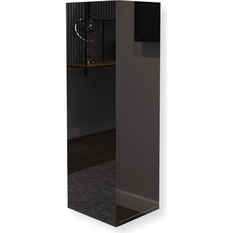 HAJDUK FURNITURE High Gloss Black Tall Cabinet W: 35 cm H: 105 cm, Modern Wall Cabinet, Push to Open Living Room Cabinet - Living Room Furniture Hanging - Body and Fronts in High Gloss