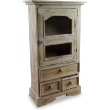 Balinese Display Cabinet with Three Drawers, Kitchen Dining Room Cabinet, Country House Style, Handmade (Whitewash/White)