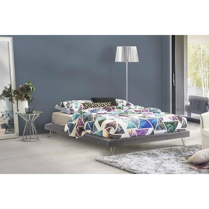 Talamo Italia - Isabella Fabric Double Bed with Feet - 100% Made in Italy - Suitable for Mattress 160 x 190 cm - Grey