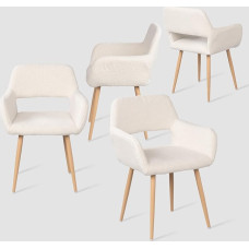 MEUBLE COSY Dining Room Chairs, Set of 4, Kitchen Chairs, Living Room Chairs, Upholstered Chair with Armrests, Backrest, Seat Made of Bouclé Terry Cloth Metal Legs, Scandinavian, White, 56 x 56 x 78
