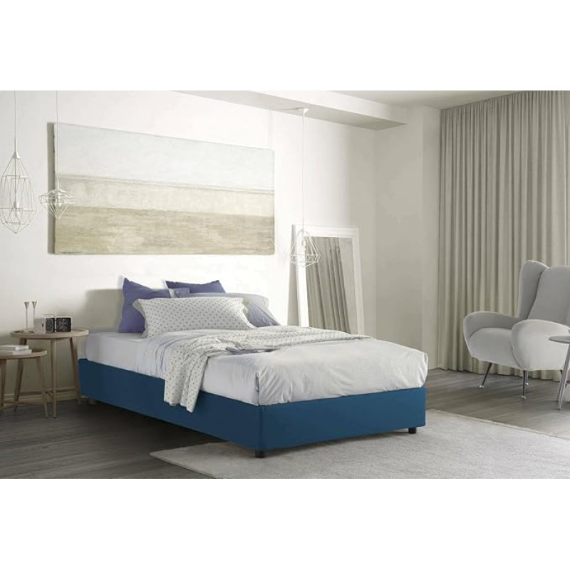 Talamo Italia - Gaia Double Bed with Fabric Cover, 100% Made in Italy, Side Opening, Mattress 120 x 190 cm, Blue