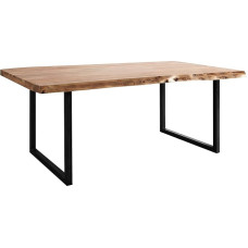 WOLFMÖBEL GURU Live Edge Dining Table with Iron Legs 180 x 90 cm Top 55 mm Acacia Colours Acana Legs Black
