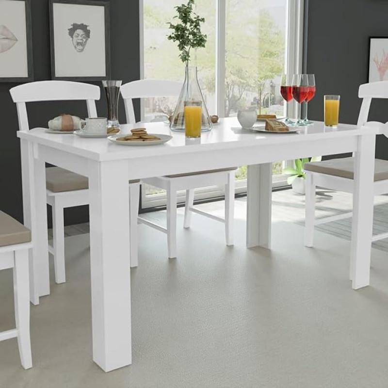 Festnight Dining Table, White, Dining Room Table, Kitchen Table, Wooden Table for Dining Room, Living Room, Kitchen, 140 x 80 x 75 cm