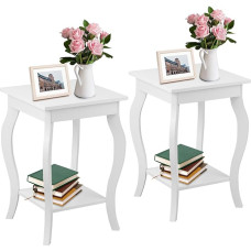 GIANTEX Square Corner Table, Low Side Tables Wooden Two Tier Design Multipurpose for Living Room Bedroom Compact Size (White 2)