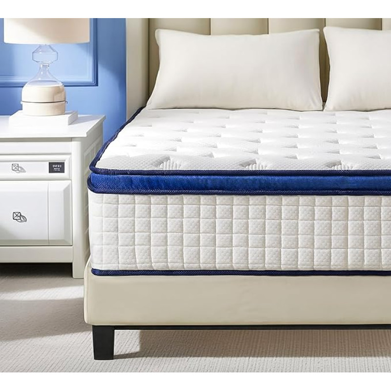 L'AGRATY King Mattress 150 x 200 x 22 cm Sprung Hybrid Mattress with Memory Foam Mattress for Pressure Relief, 7-Zone Support, Medium Firm, 150 x 200 x 22 cm