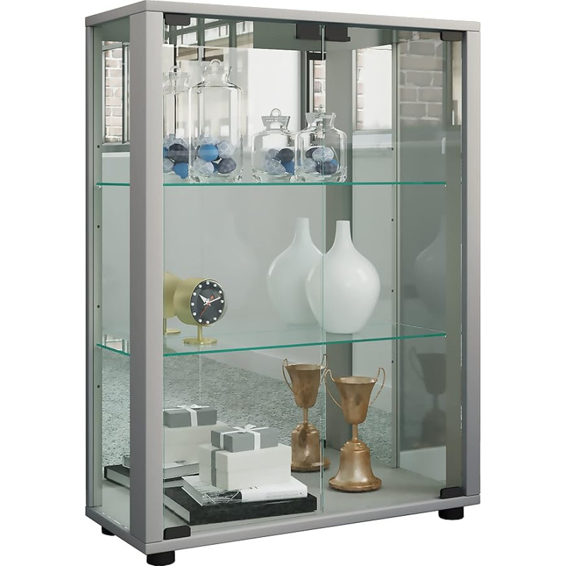 VCM Glass Display Cabinet Standing | Glass Display Cabinet with Tempered Safety Glass | Dimensions Approx. H 80 x W 60 x D 25 cm | Standing Glass Cabinet | Modern and Space-Saving | Glass Display