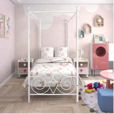 HAHRIR 3ft x 7ft Single Bed Frame with Vintage Headboard and Footboard, Heavy Duty Steel Slats and Mattress Base Support - White