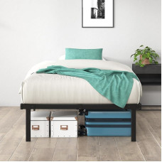 Zinus Caleb Single Bed Frame, 90 x 190 cm, Height 36 cm, Metal Bed Frame with Underbed Storage and Steel Slat Support, Foldable Bed, Black